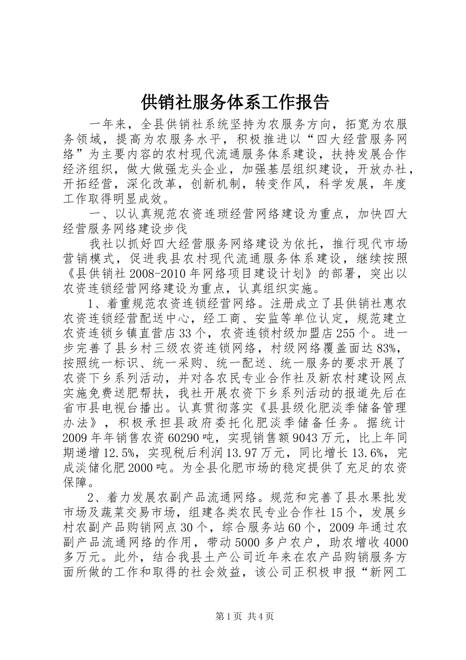 供销社服务体系工作报告_第1页