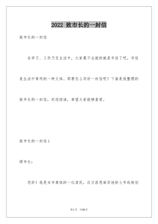 2024 致市长的一封信