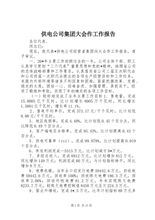 供电公司集团大会作工作报告
