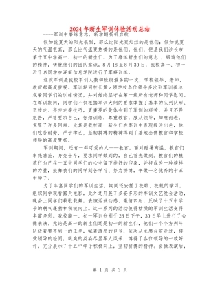 2024年新生军训体验活动总结