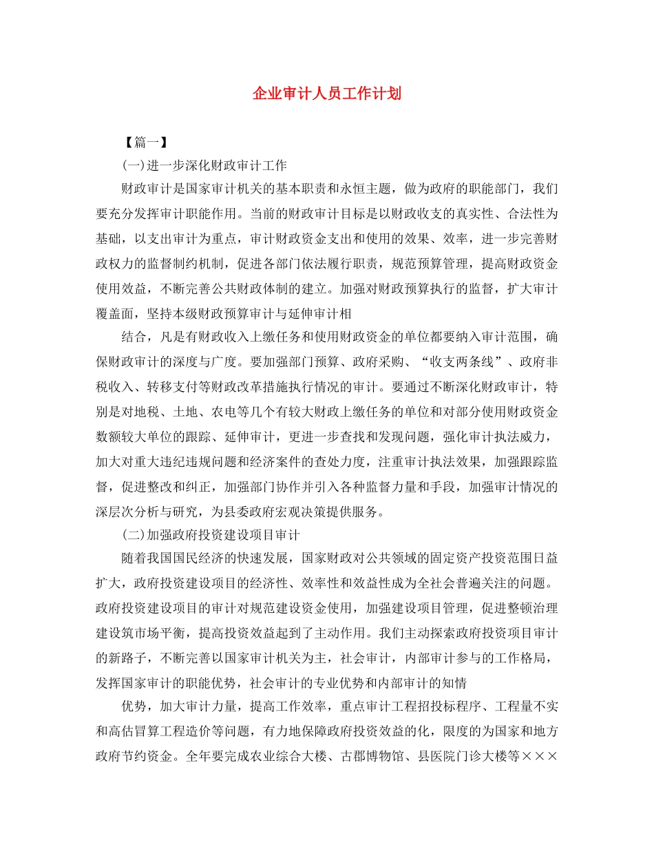 企业审计人员工作计划 _第1页