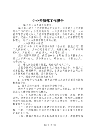企业资源部工作报告