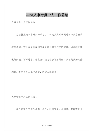 2024人事专员个人工作总结