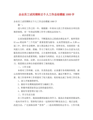 企业员工试用期转正个人工作总结模板1000字 