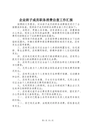 企业班子成员职务消费自查工作汇报