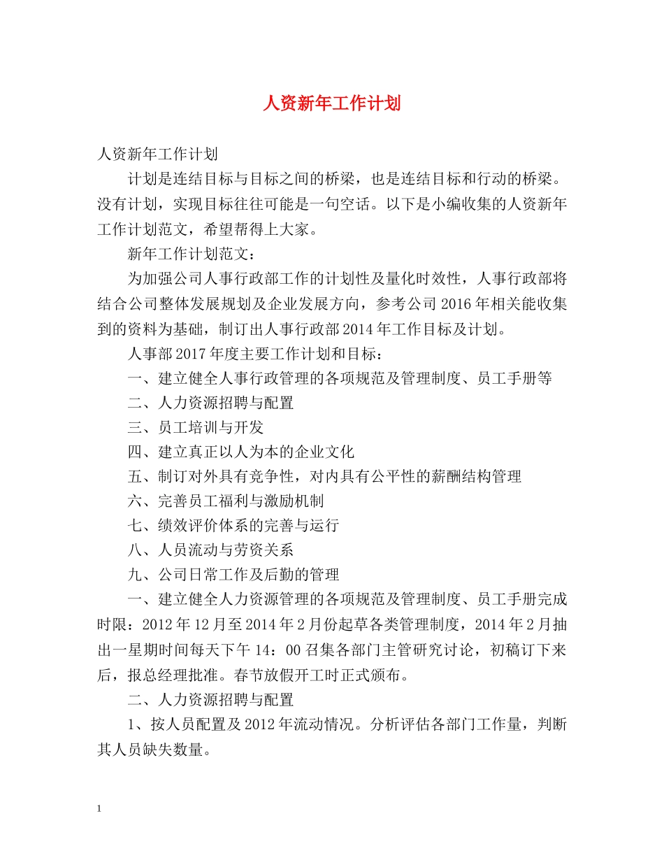 人资新年工作计划 _第1页