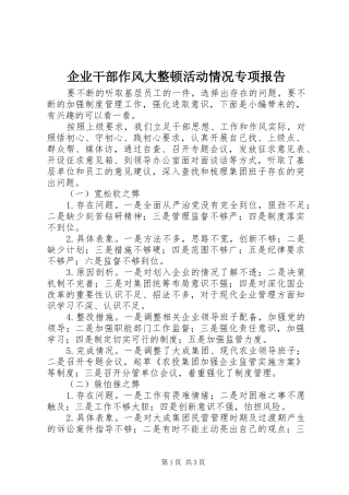 企业干部作风大整顿活动情况专项报告