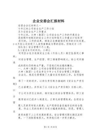 企业安委会汇报材料