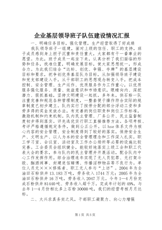 企业基层领导班子队伍建设情况汇报