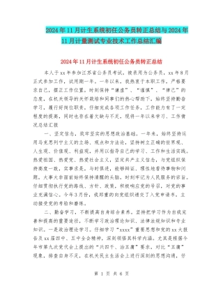 2024年11月计生系统初任公务员转正总结与2024年11月计量测试专业技术工作总结汇编