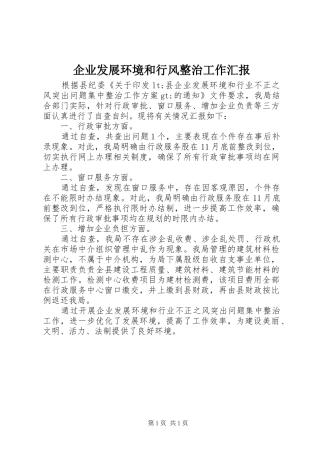 企业发展环境和行风整治工作汇报