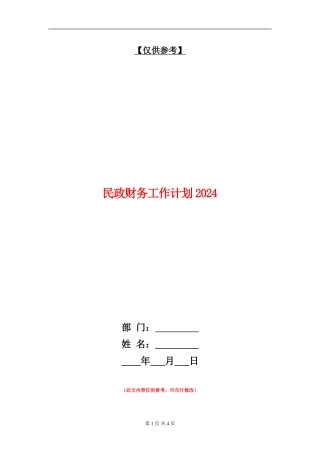 民政财务工作计划2024