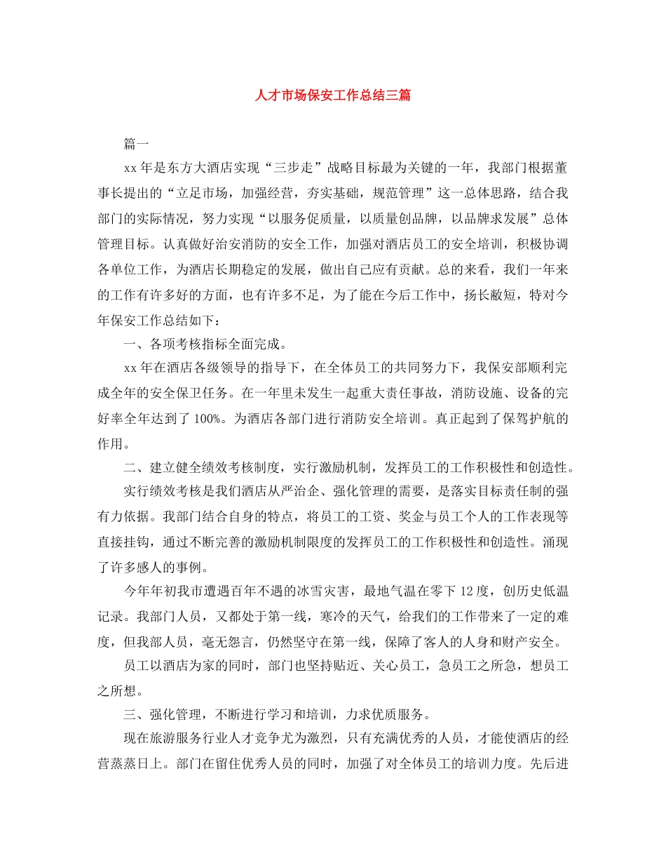 人才市场保安工作总结三篇 _第1页