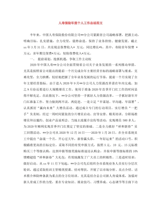 人寿保险年度个人工作总结范文 