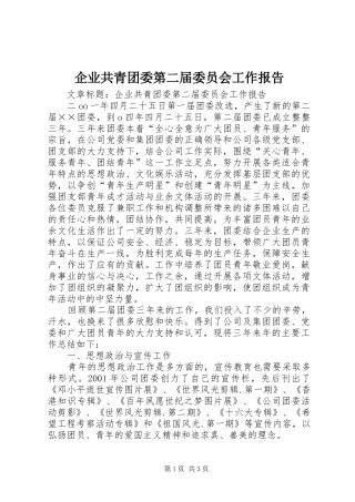 企业共青团委第二届委员会工作报告