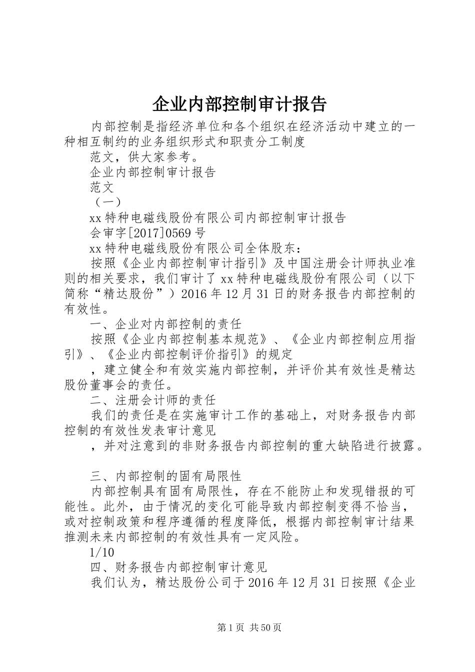 企业内部控制审计报告_第1页