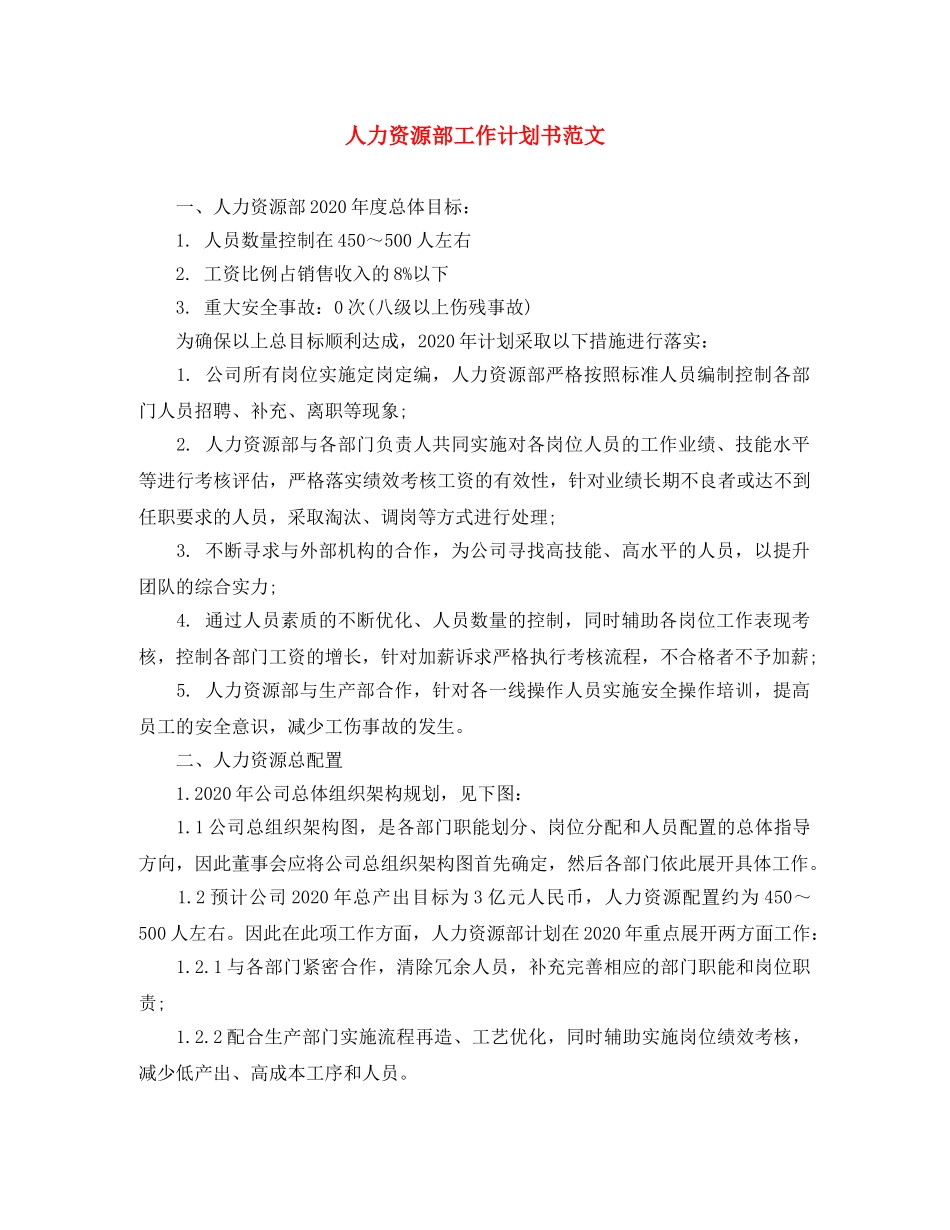人力资源部工作计划书范文 _第1页