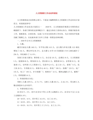 人力资源部工作总结和规划 