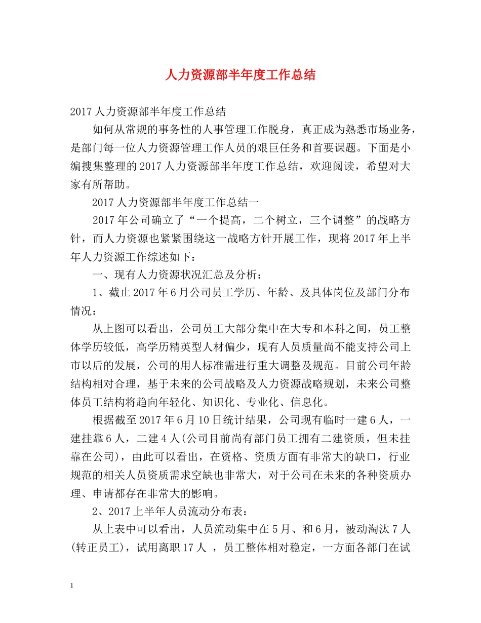 人力资源部半年度工作总结 _第1页