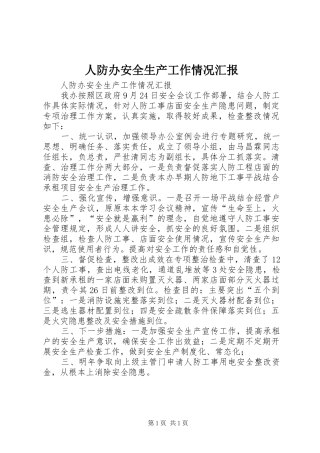 人防办安全生产工作情况汇报