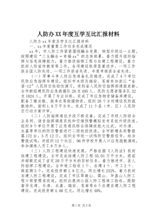 人防办XX年度互学互比汇报材料