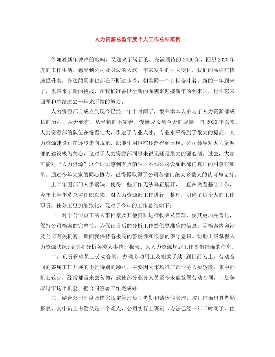 人力资源总监年度个人工作总结范例 _第1页