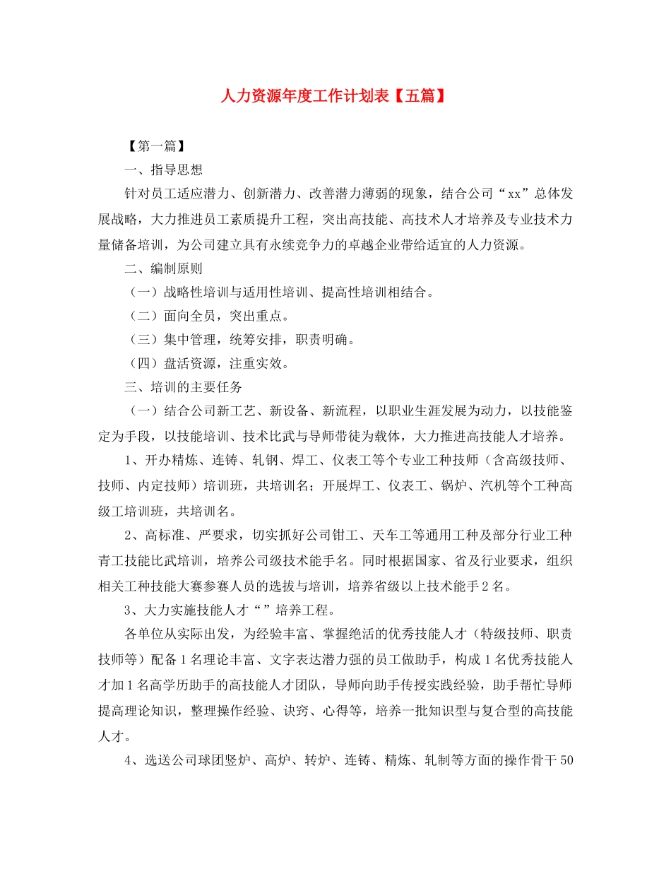 人力资源年度工作计划表【五篇】 _第1页