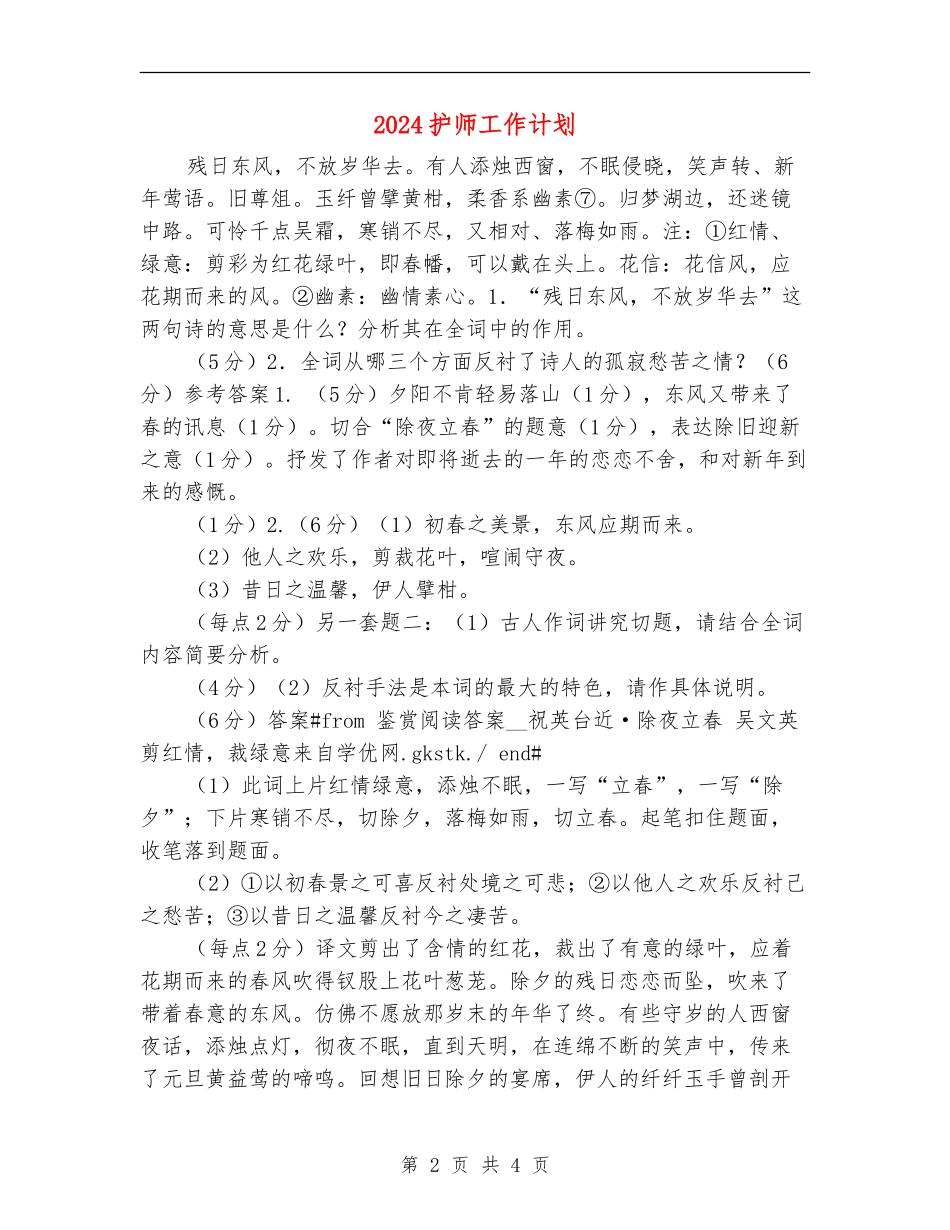 2024护师工作计划_第2页