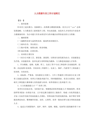人力资源专员工作计划例文 