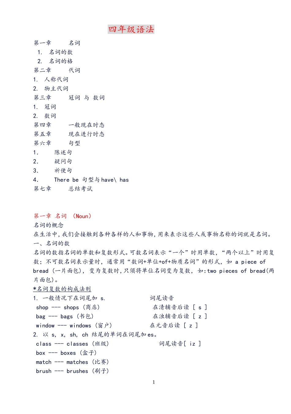 小学四年级英语语法_第1页