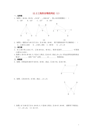【2014年秋备课】八年级数学上册122三角形全等的判定（第1课时）同步练习（新版）新人教版