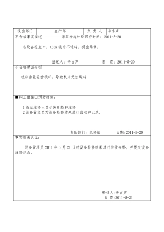 纠正和预防措施处理单