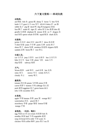 PEP8六下英语复习资料---单词归类