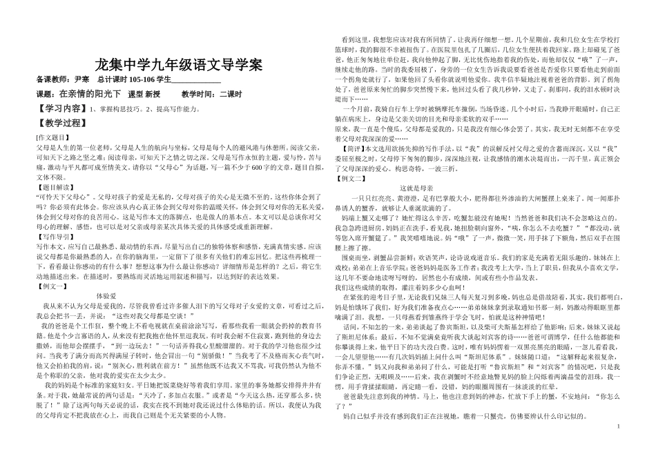 中考作文指导--在亲情的阳光下_第1页