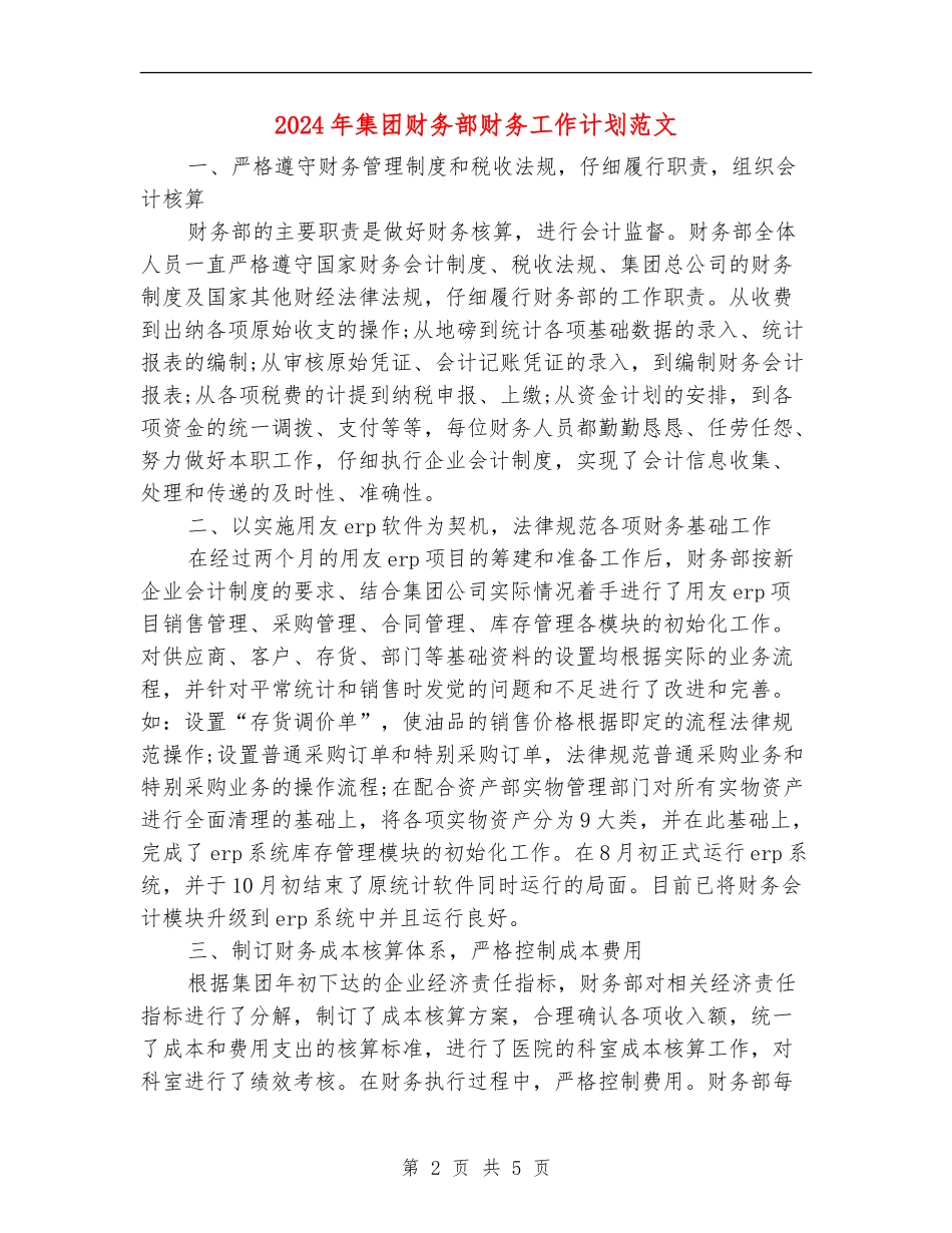 2024年集团财务部财务工作计划范文_第2页
