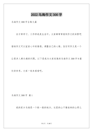 2024乌海作文300字