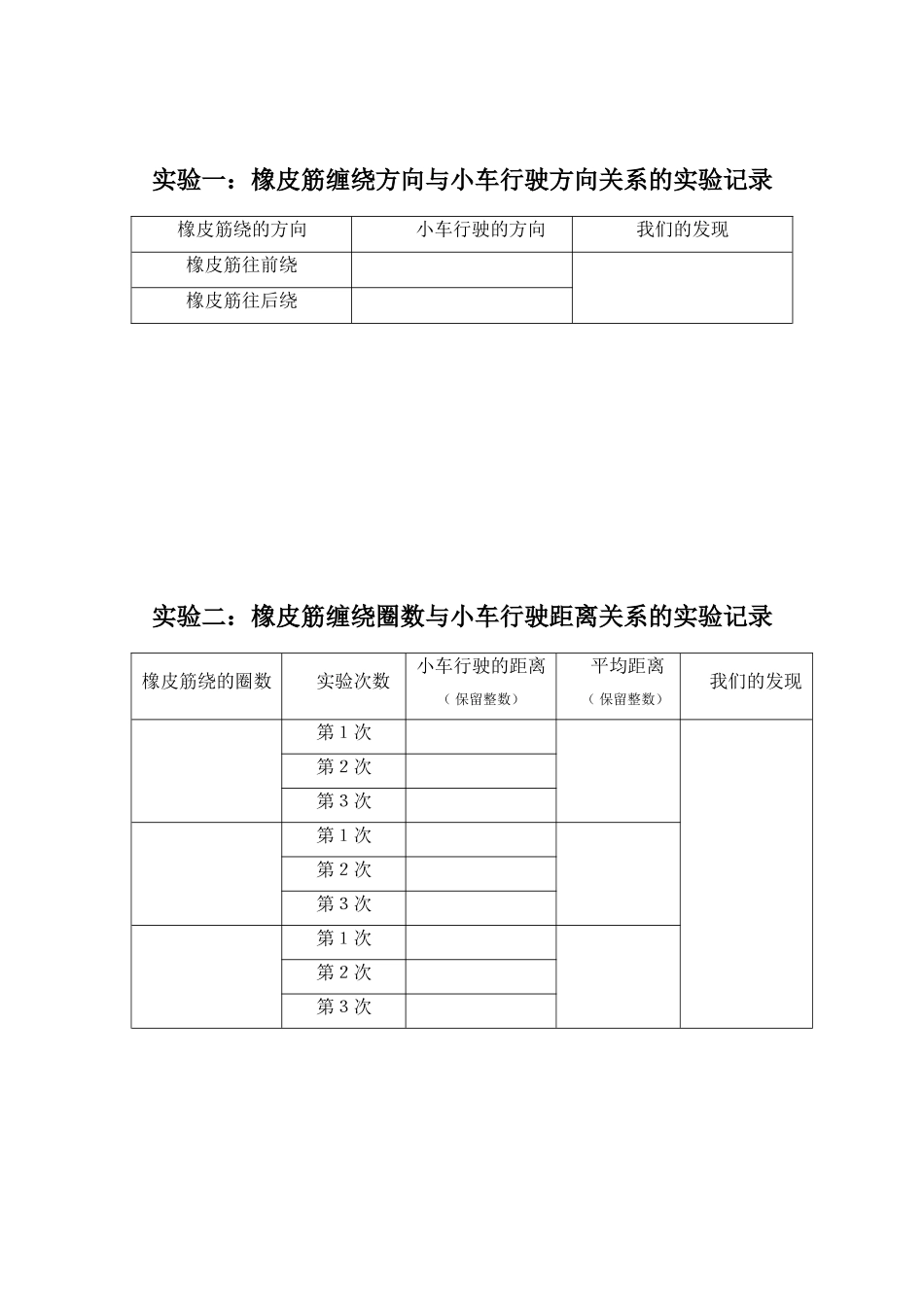 用橡皮筋做动力实验记录单_第1页