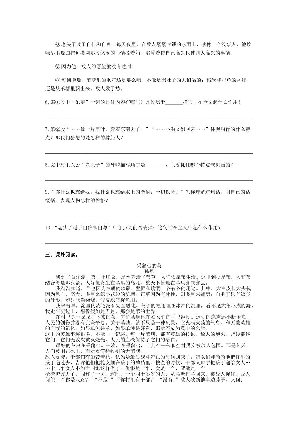 《芦花荡》第一课时同步练习_第2页