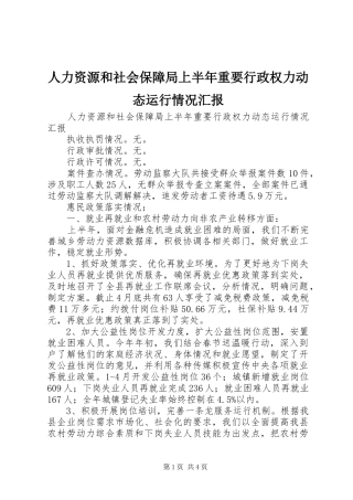 人力资源和社会保障局上半年重要行政权力动态运行情况汇报