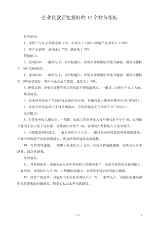 贷款需关注的财务指标