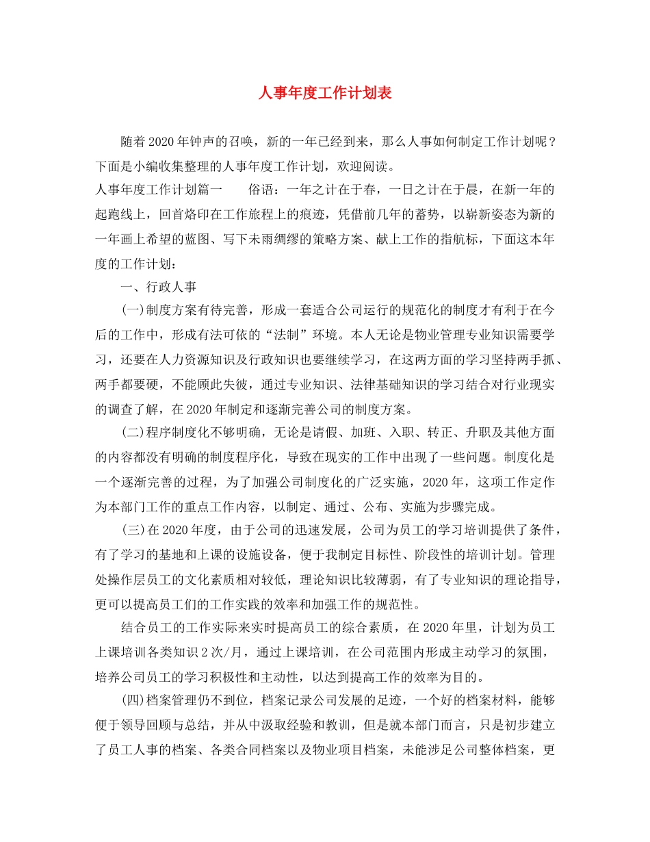 人事年度工作计划表 _第1页