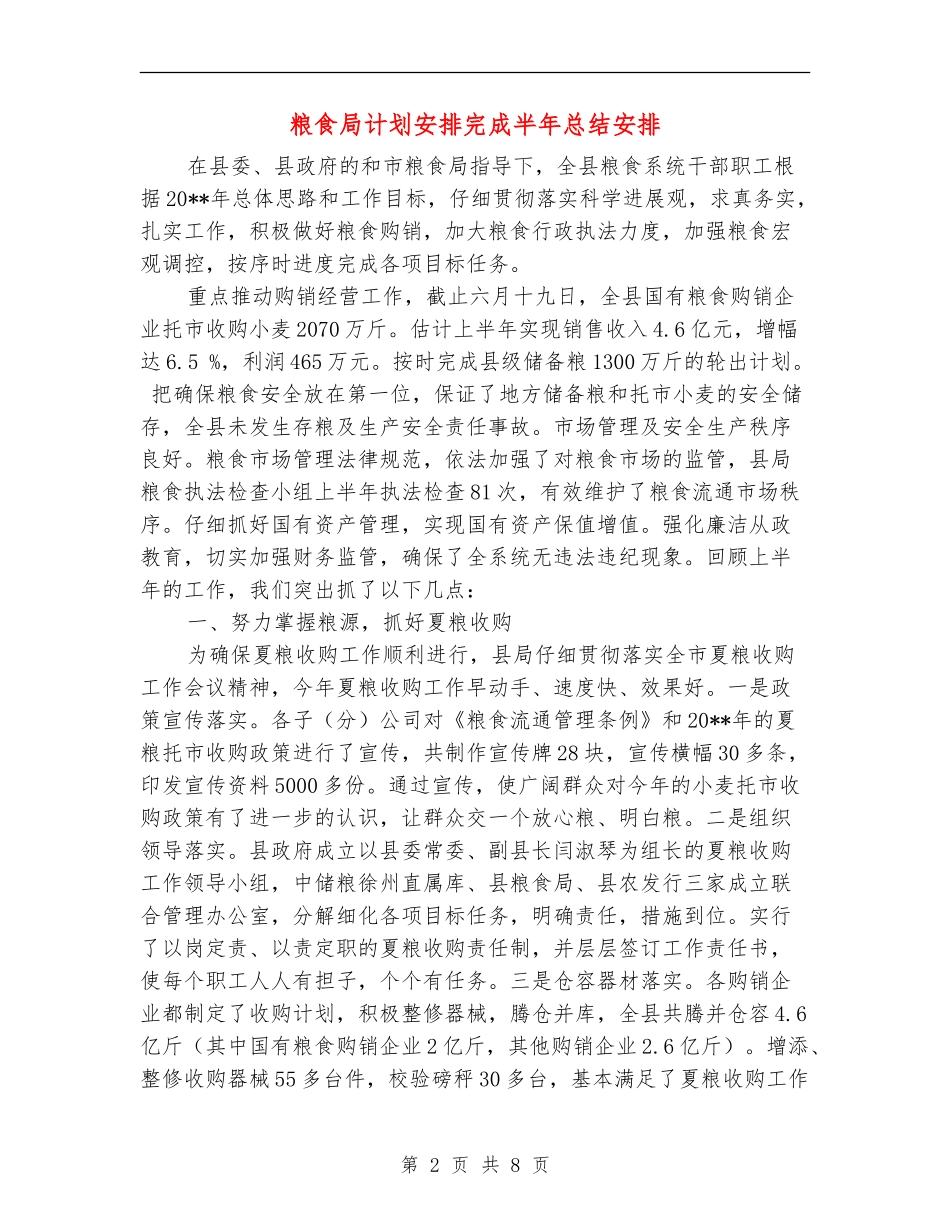 粮食局计划安排完成半年总结安排_第2页