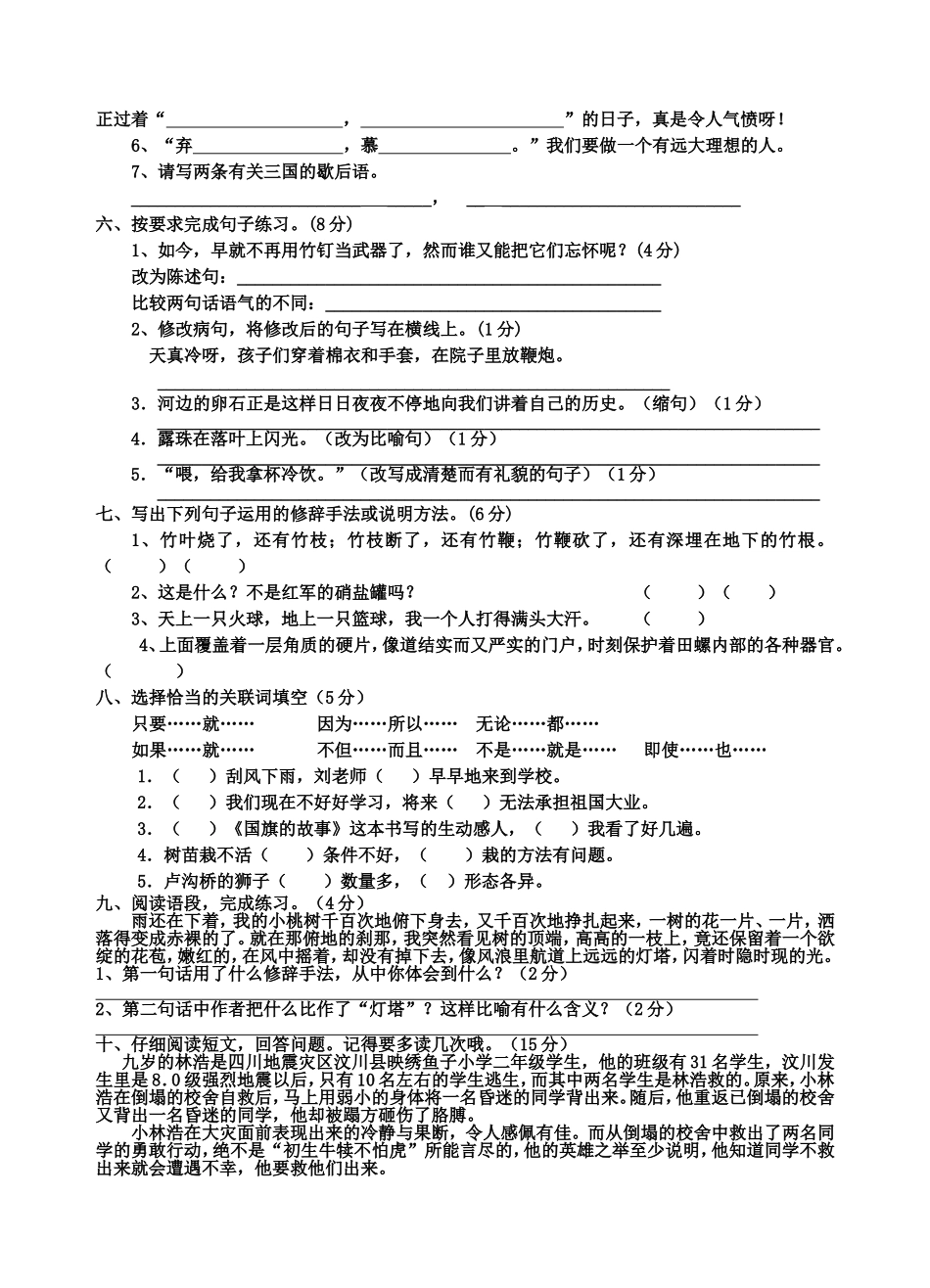 罗汉小学六年级语文复习测试卷十_第2页