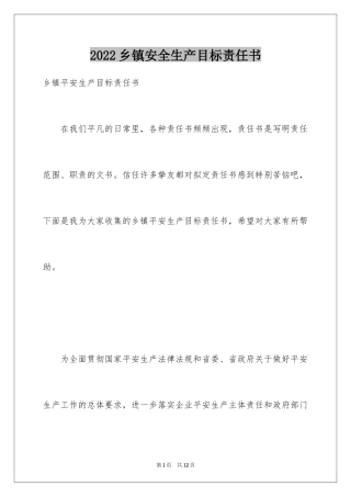 2024乡镇安全生产目标责任书
