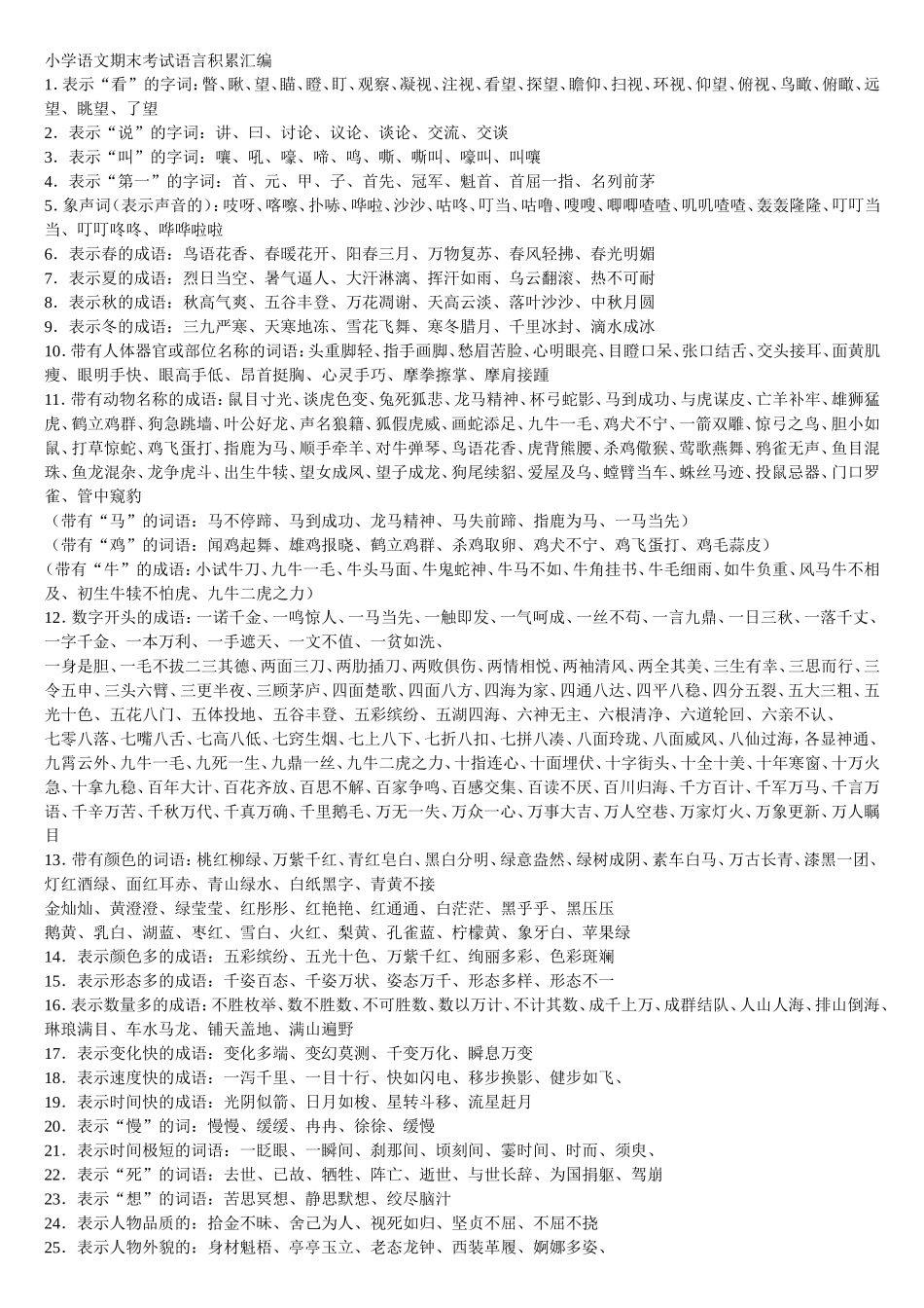 小学六年级语文语言积累归纳复习_第1页