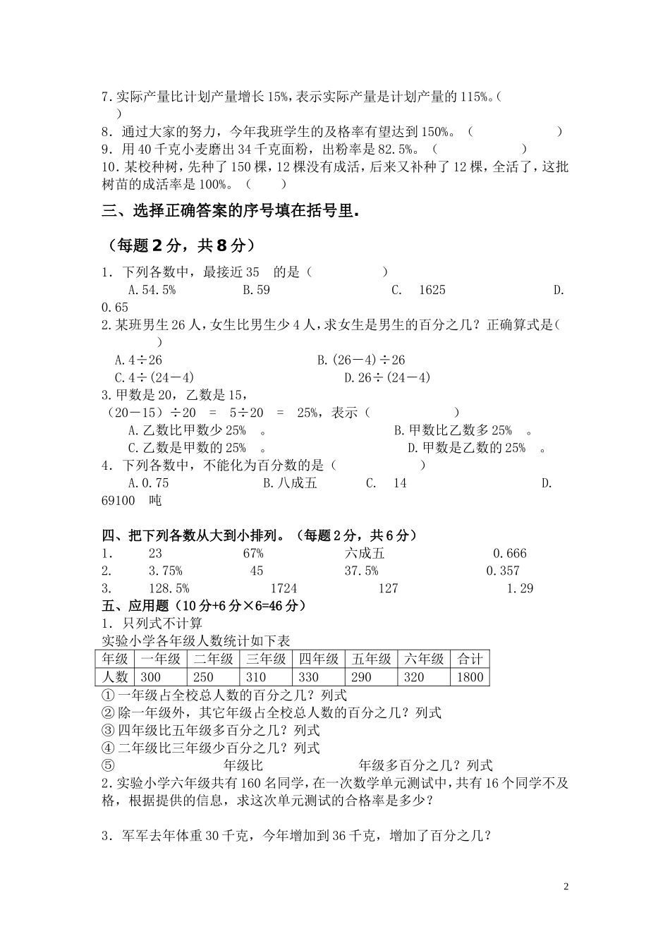 人教版第六年级上册数学第五单元试卷2_第2页