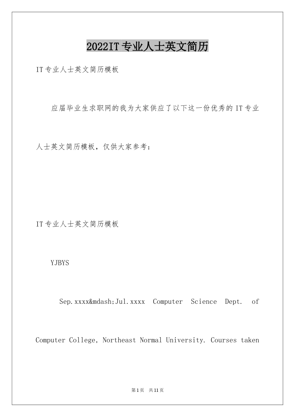 2024IT专业人士英文简历_第1页
