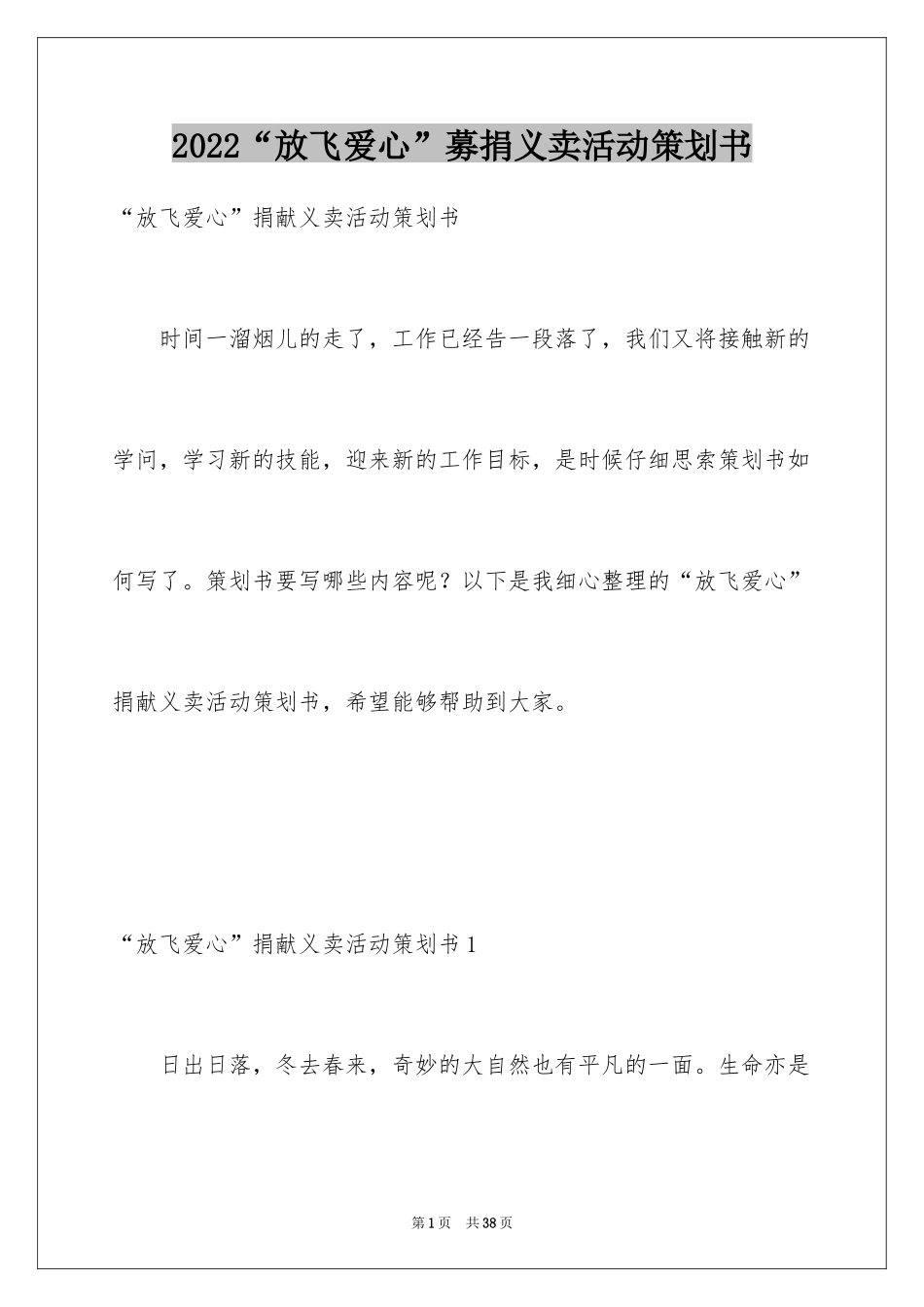 2024“放飞爱心”募捐义卖活动策划书_第1页