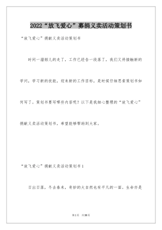 2024“放飞爱心”募捐义卖活动策划书