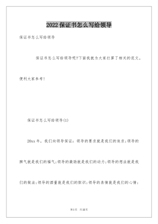 2024保证书怎么写给领导